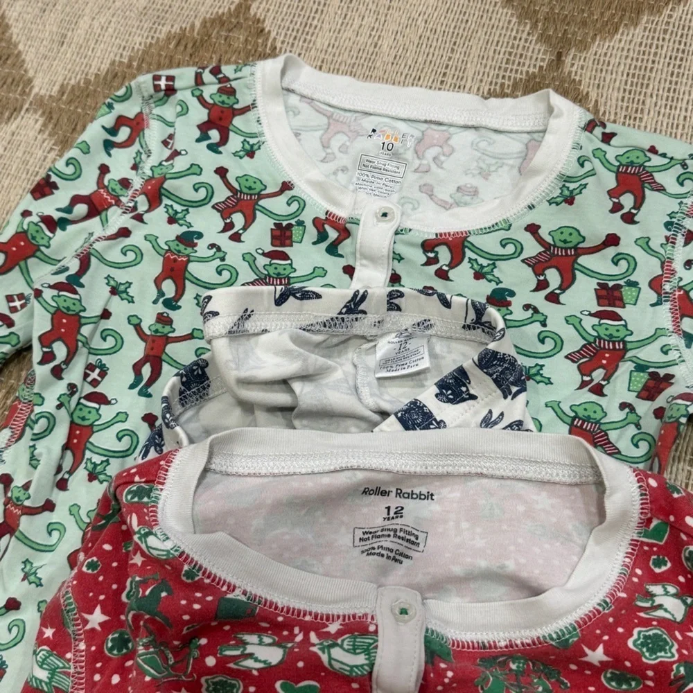 BUNDLE Roller Rabbit pajamas set unisex kids tween monkey henley pima pants